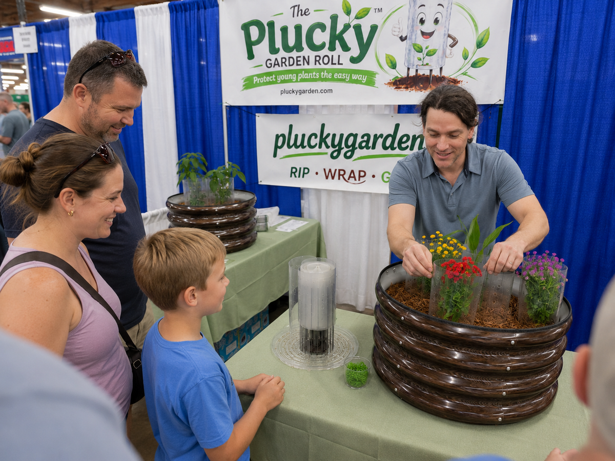 Plucky Garden Roll demonstration with a family at the Washington County Fair