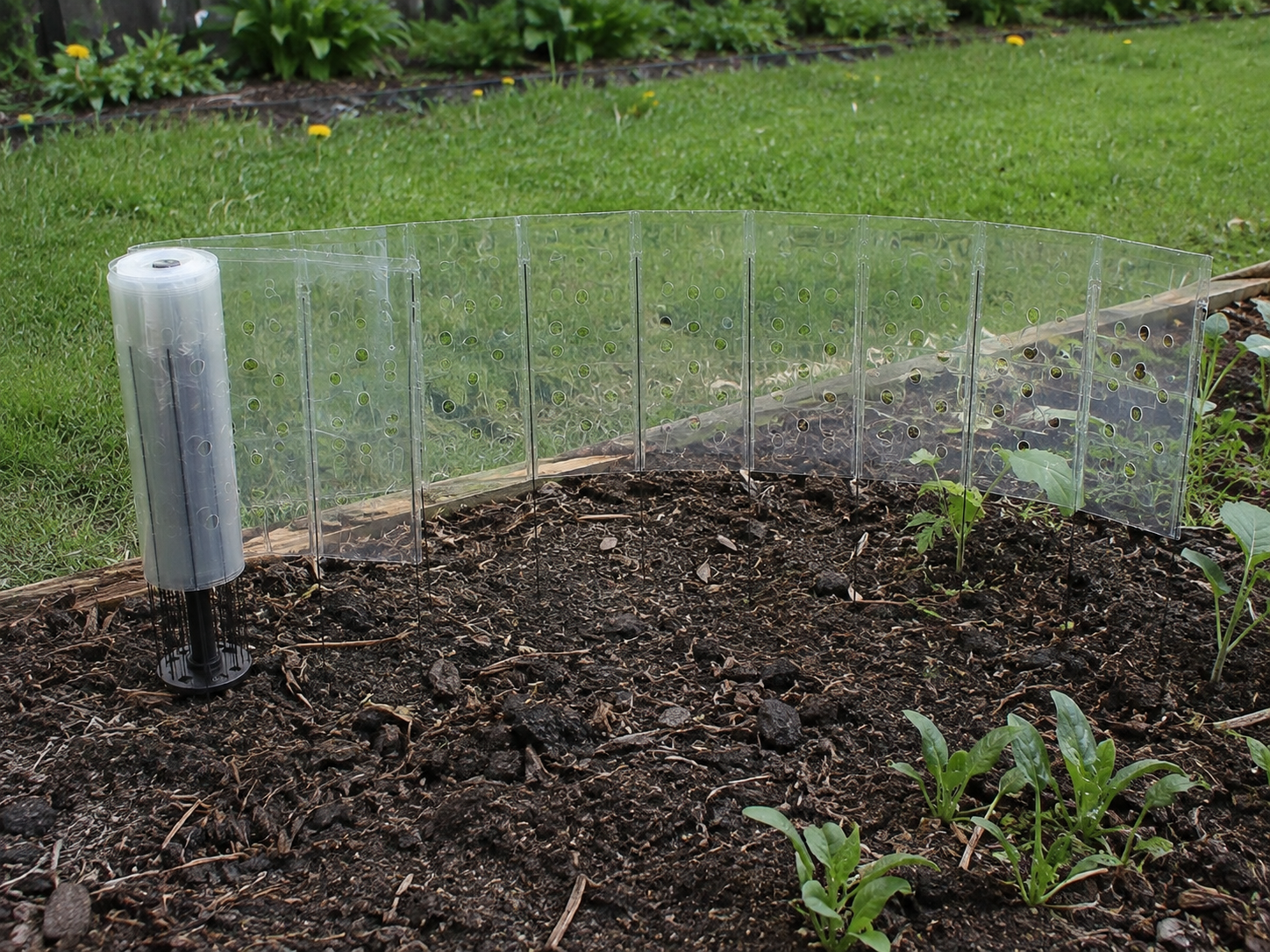 Plucky plant protector installed around a young garden plant
